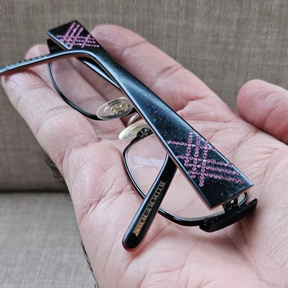 Burberry Women Glasses Frame Pink Crystals Accent Black Metal Frame Made Italy